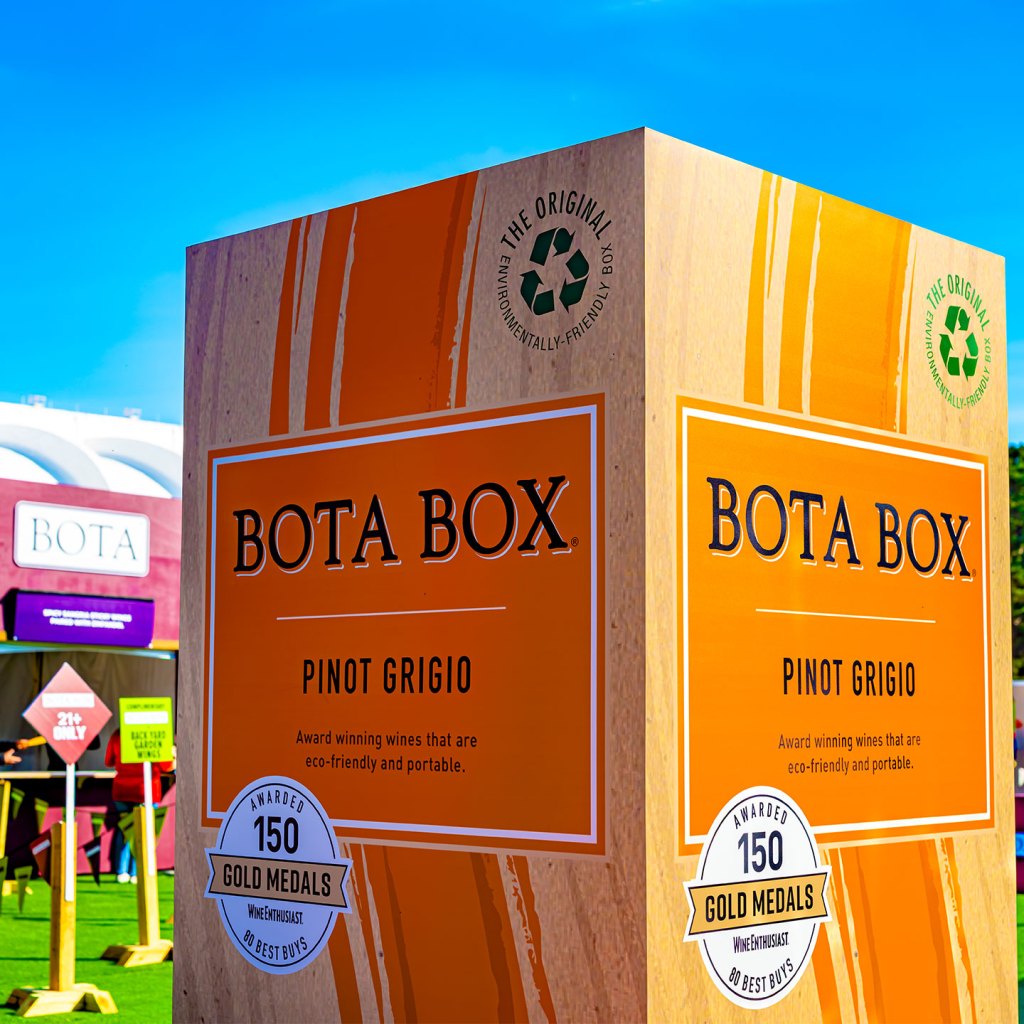 Large Bota Box wine display at the wing festival