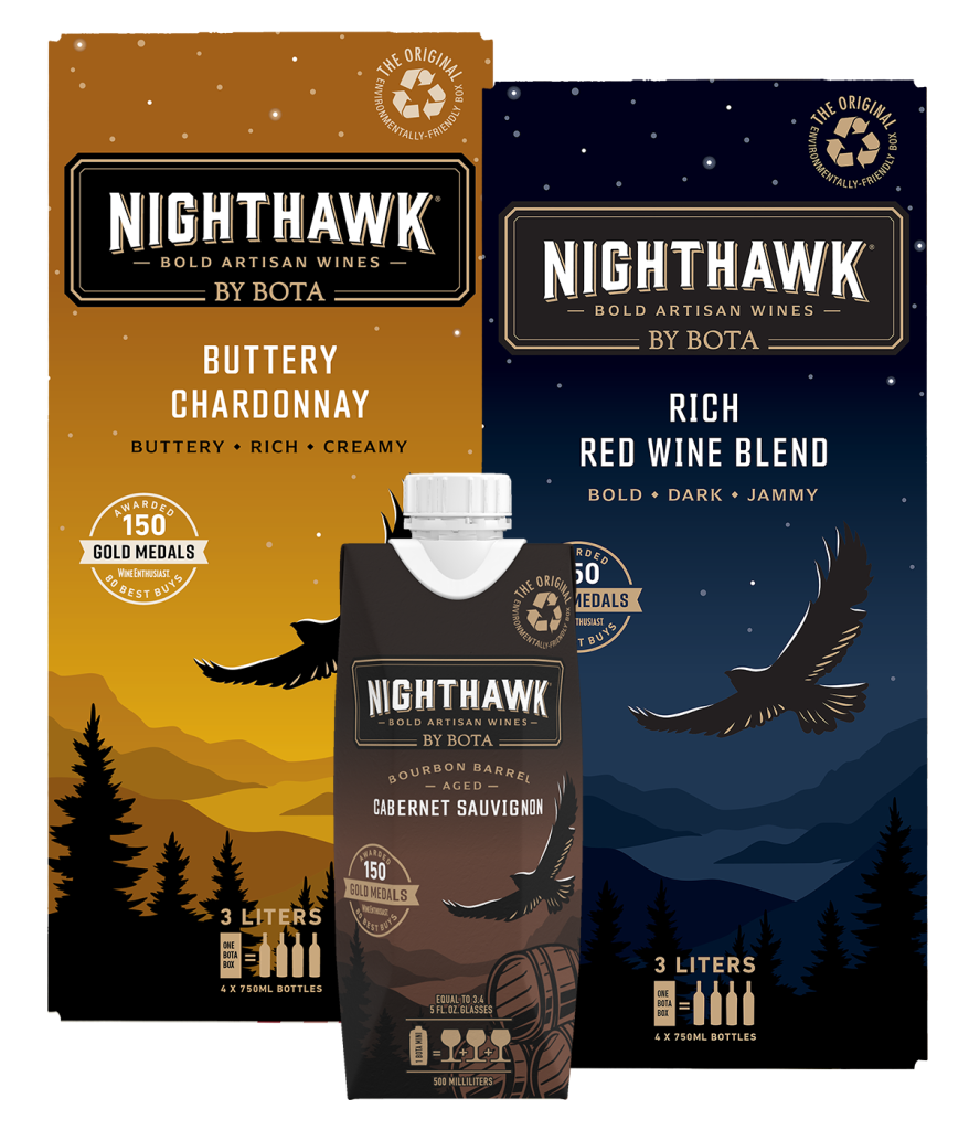Nighthawk Buttery Chardonnay and Rich Red Wine Blend 3L and Bourbon Barrel Aged Cabernet Sauvignon 500mL