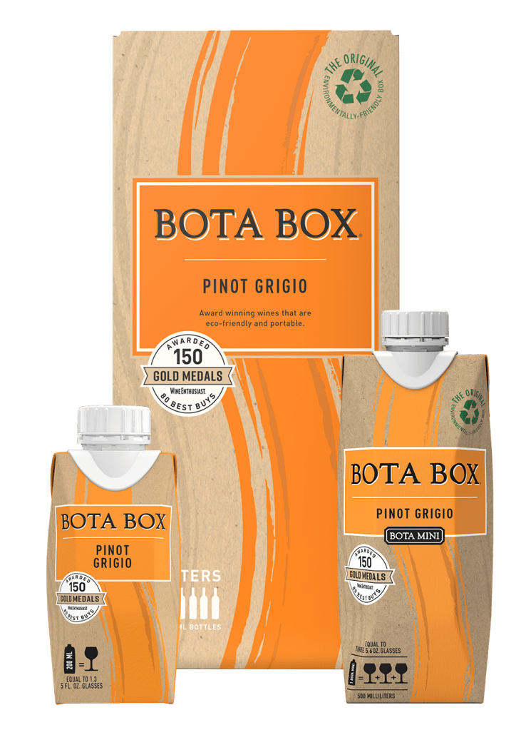 Bota Box Pinot Grigio 3L, 500mL, and 200mL